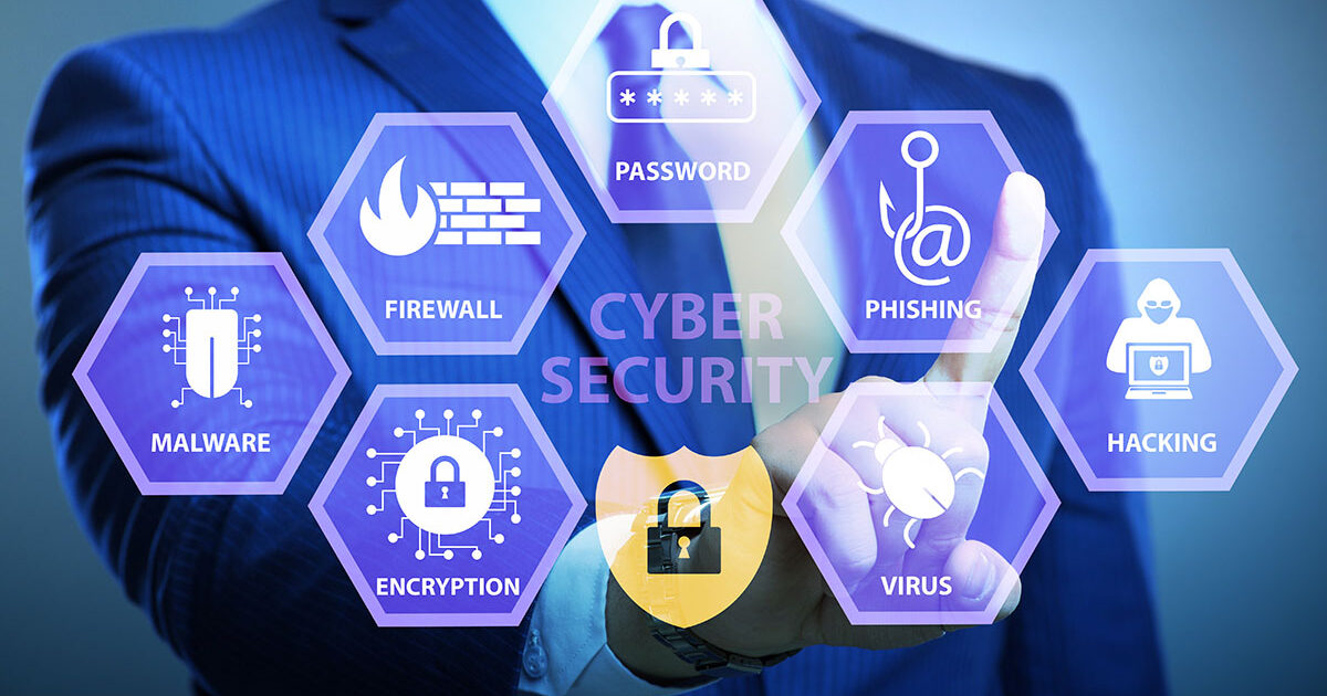 Small business office with computer network protected by security shields and budget-friendly protection symbols